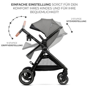 Дитяча коляска Kinderkraft ESME 3-в-1: комплект з автокріслом I-size, до 22 кг, сірого кольору