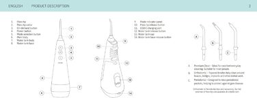 Іригатор Ordo Munddusche бездротовий з 3 режимами, портативний для подорожей, перезаряджається, водонепроникний IPX7, рекомендований стоматологами (Рожеве золото)