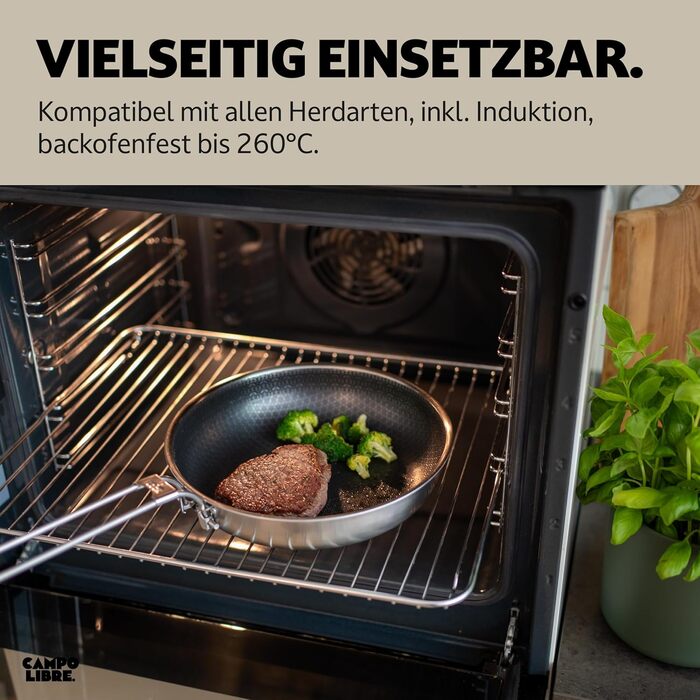 Набір кухонного посуду Campo Libre Enzo I з нержавіючої сталі для кемпінгу | Індукційний посуд для відпочинку на природі | Набір каструль та сковороди для кемпінгу | 6 предметів або (сковорода з покриттям - 24см)