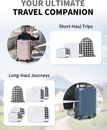 Набір органайзерів для валізи ECOHUB, 6 шт, дорожні компресійні сумки-кубики з ID-тегами, повітропроникні органайзери для одягу та рюкзака, чорно-білий колір