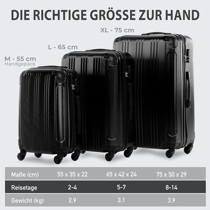 Набір дорожніх валіз FERGÉ QUÉBEC з ABS-пластику, 3 предмети (ручна поклажа, L, XL), чорний