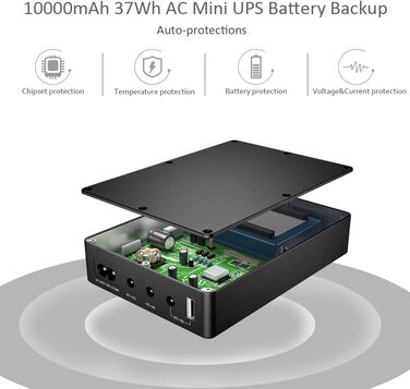 Mini UPS для роутера, модема, камери: безперебійне живлення 37Wh, USB 5V/9V/12V, AC-DC