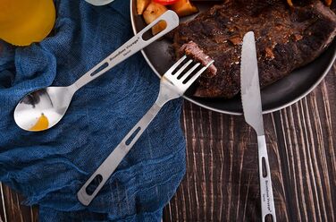 Набір туристичного посуду iBasingo Titan 3 шт. (вилка, ложка, ніж) з нержавіючої сталі - для кемпінгу, риболовлі, пікніків, грилів