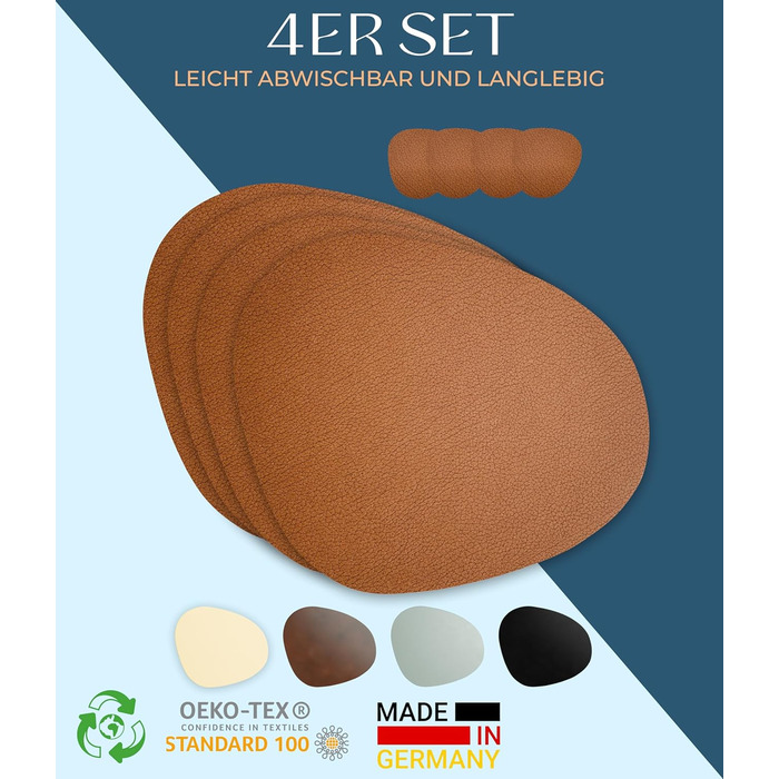 Набори серветок для столу, 4 шт. – екологічні, стійкі та нековзні – преміум шкіра, Made in Germany (Modern, Bison)