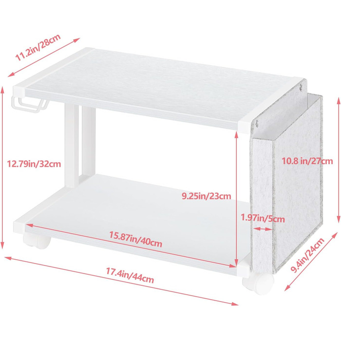 Друкерний стіл Shinoske з 2 рівнями, ролик з дерева та металу, 45x29x33 см. Підходить для принтера, сканера, факсу, офісу та дому