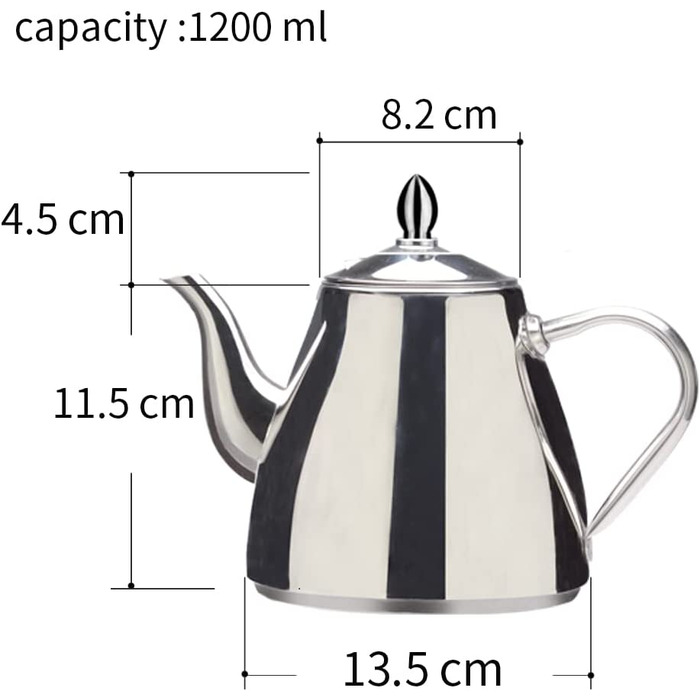 Чайник з нержавіючої сталі SANQIAHOME зі вставкою з ситечка кавник з фільтром Чайник для прямого заварювання в чайнику порожнисті ручки Сімейний або ресторанний чайник 60 унцій 2000 мл (2,0 л) (без чайного фільтра, 1,2 л)
