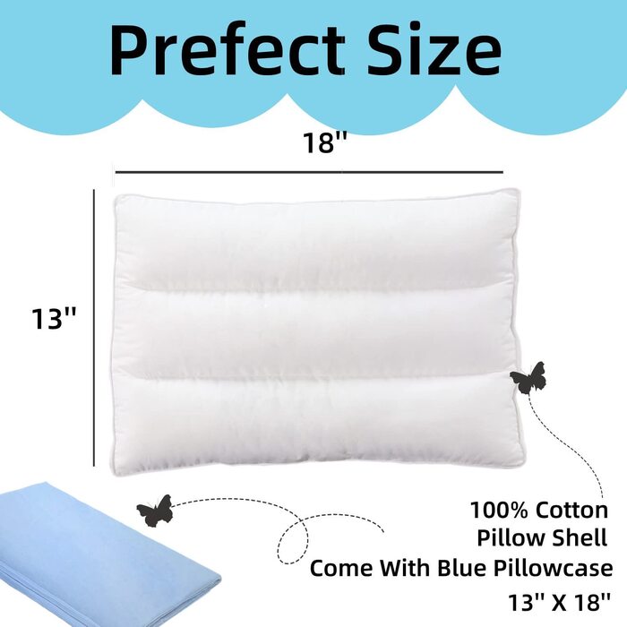 Подушка айсавате для малюків з наволочкою-м'яка подушка з органічної бавовни 33x48 см для дітей під час сну-подушка для малюків, що миється-дитяча подушка для малюків - Дитяча подушка (синя, 46x33 см)