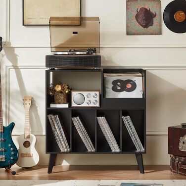 Підставка для платівок на 300 альбомів з полицею для зберігання, чорна