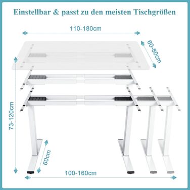 Електричний регульований стіл Homall з 2 моторами, підйом до 100 кг, телескопічний, з пам'яттю та захистом від зіткнень (білий)