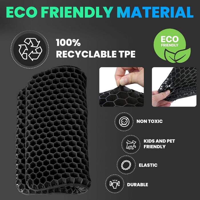 Ортопедична гелева подушка на сидіння для офісного крісла, авто та візків — м'яка подушка з антиковзаючим знімним чохлом, чорна (43x39x4 см)