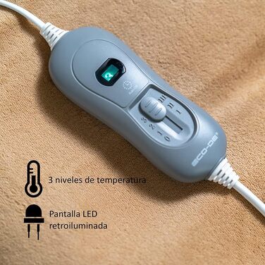 Електрична ковдра ECO-DE ECODE 180x130 см з пультом, 3 режими нагріву, таймер 180 хв (бежева)