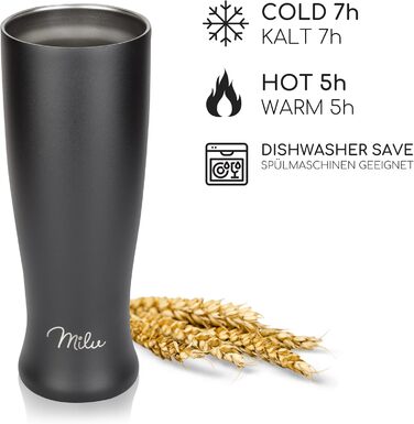 Термокухоль для пива Milu Weizenbierglas 500 мл, нержавіюча сталь, з кришкою, подарунковий набір для чоловіків (2 шт)