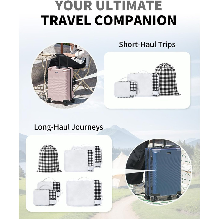 Набір органайзерів для валізи ECOHUB, 6 шт, дорожні компресійні сумки-кубики з ID-тегами, повітропроникні органайзери для одягу та рюкзака, чорно-білий колір