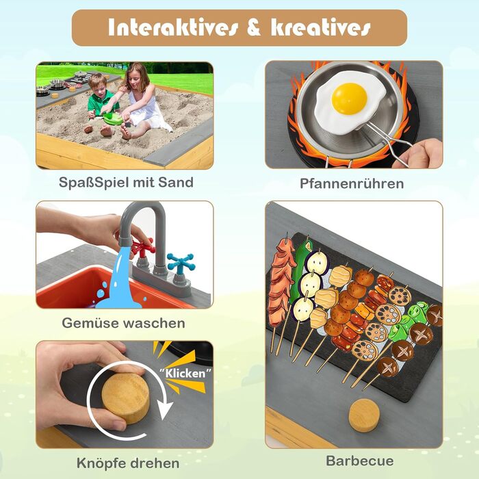 Пісочниця DREAMADE 135x125x20 см з сосни для вулиці: пісочний набір з аксесуарами та лавкою