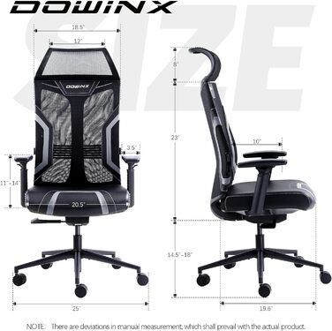 Ігровий крісло Dowinx для офісу та дому: ергономічне, з 3D підлокітниками, функцією гойдання, шкіряне, поворотне, чорно-сіре