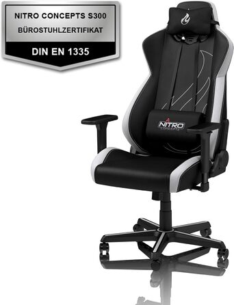 Ігрове крісло Nitro Concepts S300 EX, сяюче біле, 56x57x140 см, штучна шкіра PU