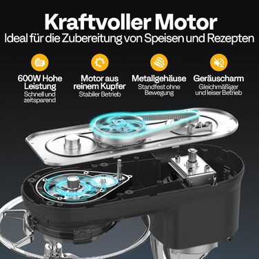 Кухонна машина VIVOHOME 5.7L, 660W з 10 швидкостями, міксер для тіста, чорна