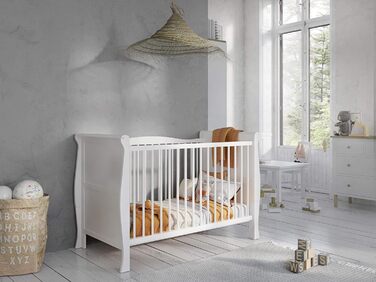 Дитяче ліжко-приліжкове Love For Sleep 120x60 з бар'єром, біле, Leo. Ліжко для новонароджених, збірно-розбірне, з дерева.