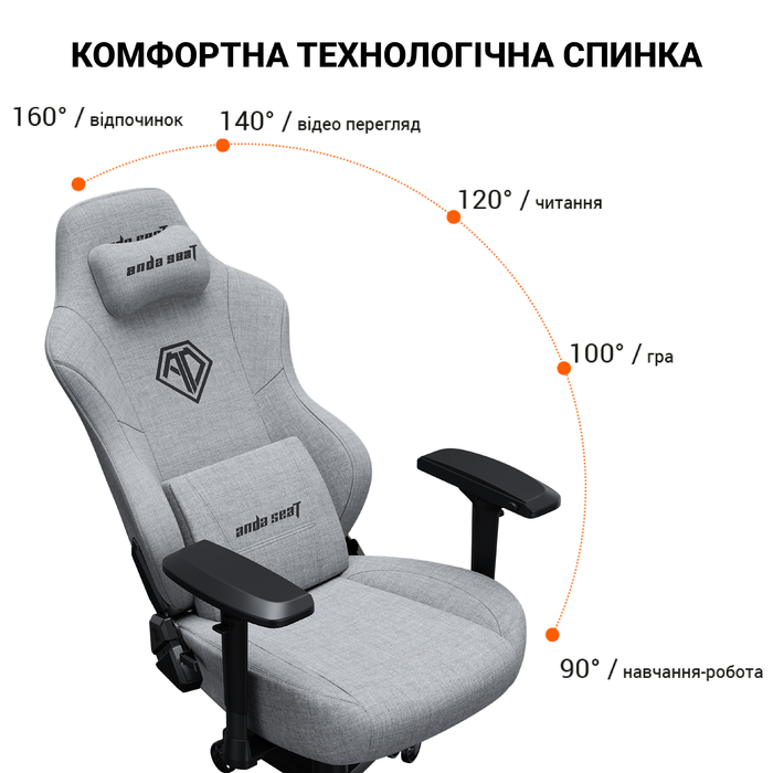 Крісло ігрове Anda Seat Phantom 3 Pro Fabric Dark Gray Size L