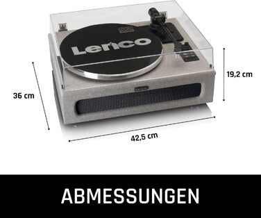Програвач вінілу Lenco LS-430 Bluetooth з динаміками 40 Вт, ремінний привід, Pitch Control, вбудований передпідсилювач, RCA, AUX, сірий
