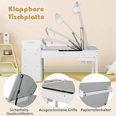 Детский стол Dreamade 3 в 1 с 2 стульями из дерева, стол для рисования с откидной столешницей и 2 тканевыми ящиками, детский столик-сидячая группа с хранением для детской комнаты (с 7 отделениями)