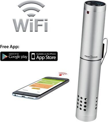 ProfiCook® Sous Vide Garer PC-SV 1159: Су-від прилад з Wi-Fi, 1000 Вт, діапазон температур 0-90°C, автоматичні програми, корпус з алюмінію, LED дисплей, функція автоматичного вимкнення