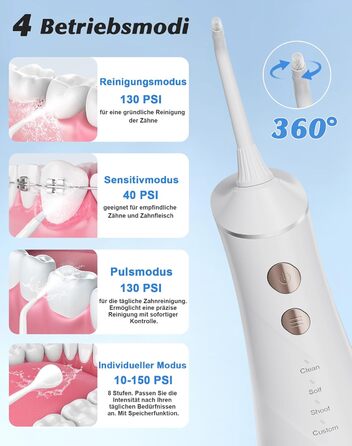 Електрична насадка для душу Munddusche: 5 струменів, 4 режими, для догляду за порожниною рота, водонепроникність IPX7, для дому та подорожей