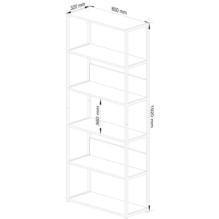Стелаж AKORD з 6 полицями, 50 см, індустріальний стиль | Дерево/Метал | 192 x 80 x 32 см