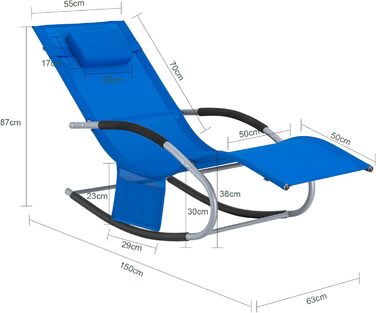 Шезлонг SoBuy для 2 осіб, садова розкладна лежанка, крісло-гойдалка, вологостійка, з подушкою, для тераси, балкону, кемпінгу, до 150 кг, Gartenmöbel OGS28-SCHx2 (Kleinblau)