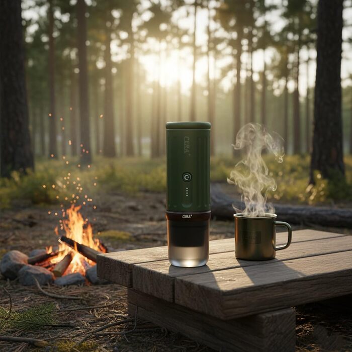 Портативна еспресо-машина CERA+ з самонагрівом, 20 Bar, 3 * 4500mAh, для капсул та меленої кави, чорна