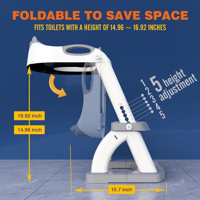 Дитячий унітаз-сходи SKYROKU 2-в-1 з сидінням для туалету, 2-7 років, до 90 кг, PP (без BPA), 5 сходинок, сірий (8898)