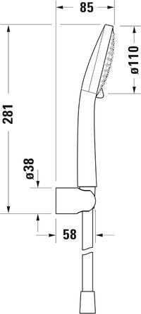 Універсальний душовий набір Duravit, водозберігаючий ручний душ круглий (Ø 110 мм), коліно для підключення до стіни, гнучкий душовий шланг, хром