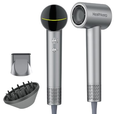 Фен для волосся Healthkeep з негативними іонами, 1600 Вт, високошвидкісний мотор 10 000 об/хв, 2 дифузори, низький рівень шуму (<78 дБ), швидке сушіння