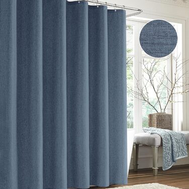 Штора для душу з льону з металевими кільцями, 182x182 см, Marineblau (темно-синій)