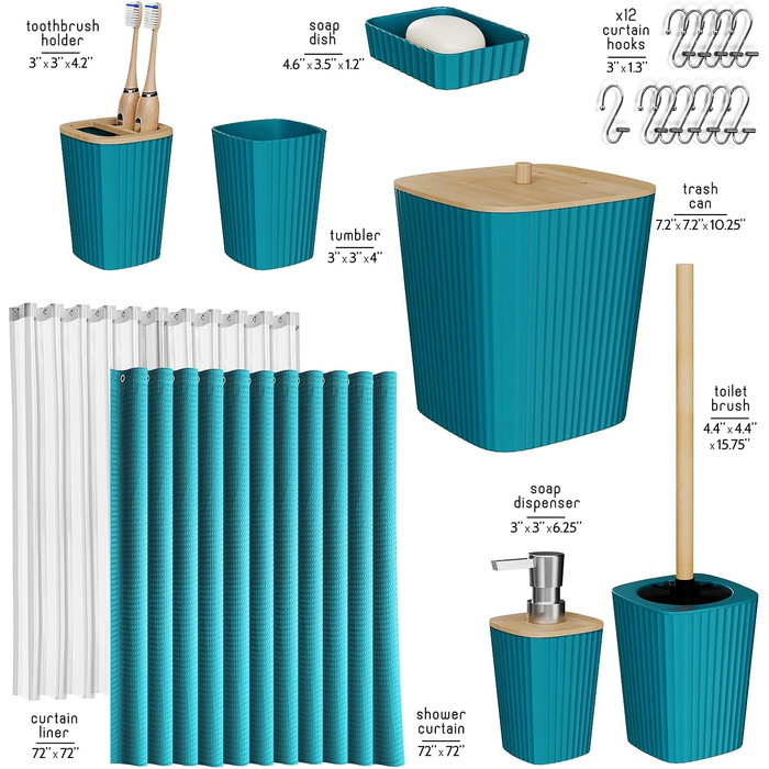 Набір аксесуарів для ванної кімнати Clara Clark, 22 предмети, з душовою завісою, килимками, відром для сміття