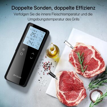 Бездротовий термометр для м'яса з Bluetooth та Wi-Fi, 2 зонди, 6 сенсорів, водонепроникний, точність ±0,1°C, для гриля, духовки, жарки – BF-80