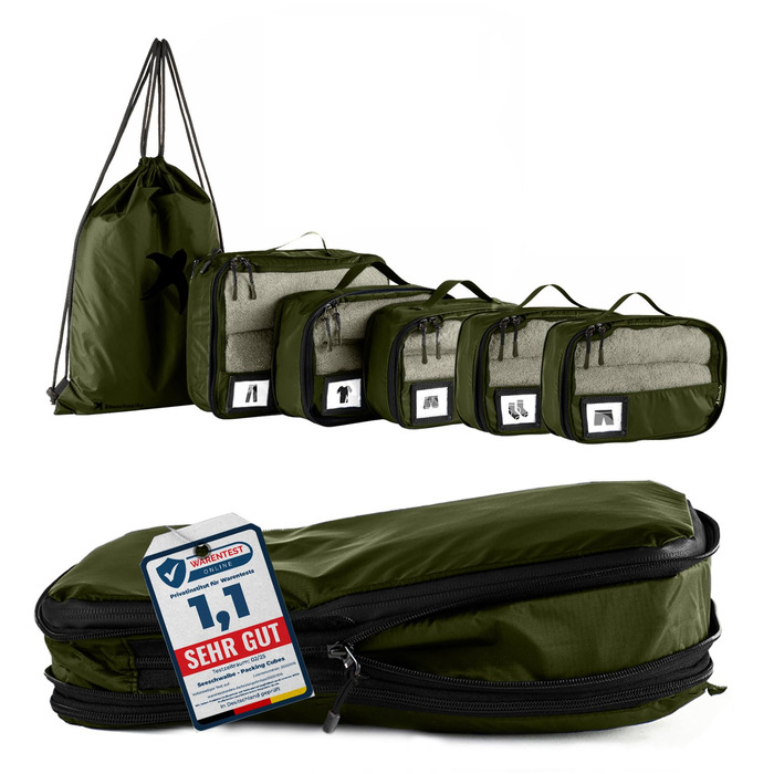 Набір компресійних органайзерів для одягу в сумку та валізу, 6 предметів, оливковий