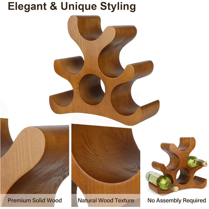 Стелаж для вина на 6 пляшок, підлоговий, для шафи, комори, бару, кухні (коричневий)