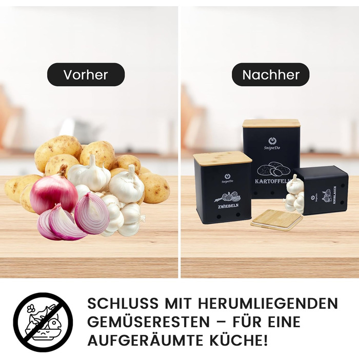 Набір коробок для зберігання картоплі, цибулі та часнику – 3 шт. Металеві овочеві контейнери з картопляницею та очищувачем – чорний колір