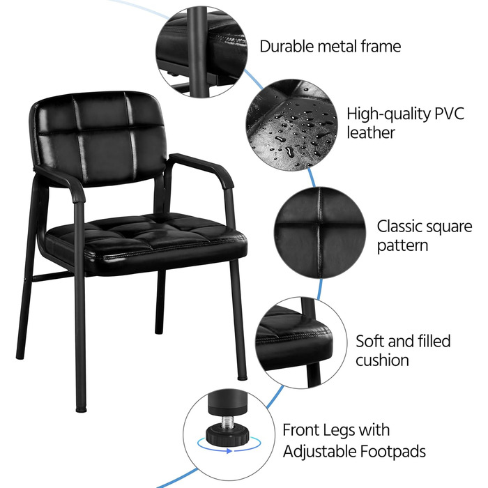 Крісла для гостей Yaheetech - 2 шт., чорні, з підлокітниками та спинкою, для вітальні, конференц-залу, їдальні, штучна шкіра, 58 x 60 x 85 см