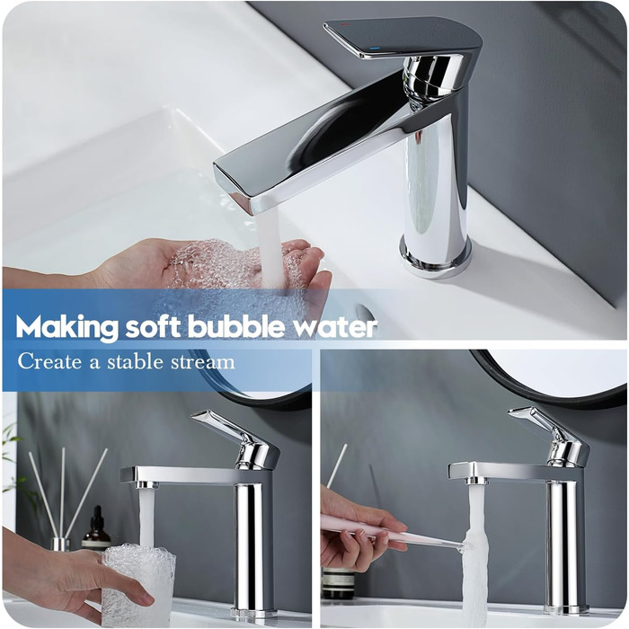 Змішувач для умивальника Decaura, хром, нержавіюча сталь, однорідний, висота виливу 250 мм, для накладних умивальників