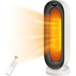 Електричний обігрівач Nictemaw 2000W з керамічним нагрівачем, 3 режими, захист від перекидання, таймер 12 год, осциляція 100°, пульт ДУ, для дому та офісу, білий