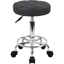 Круглий стілець зі штучної шкіри WKWKER, поворотний стілець з регулюванням висоти для домашнього офісу, стілець для малювання, лабораторний кухонний масажний стілець з колесами, офісне крісло (сірий)
