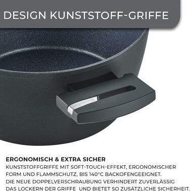 Каструля Berndes Balance Induction Enduro, 20 см, для індукційних плит, з антипригарним покриттям, чавунний дизайн, універсальна, алюміній, чорна