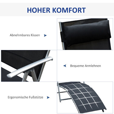 Outsunny Sun Lounger Складний садовий шезлонг з подушкою 137x63.5x100.5см метал і тканина чорний для пляжу та тераси