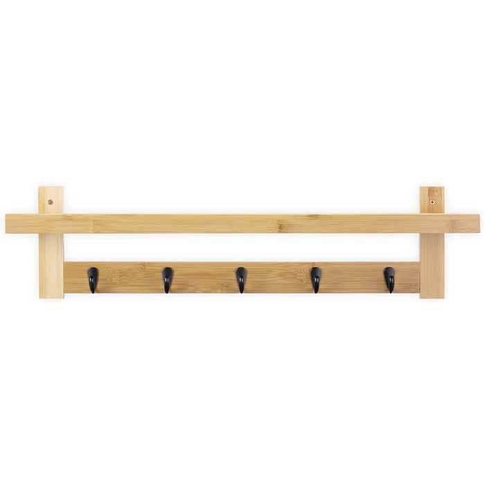 Настінна вішалка Navaris з дошкою - 74x12x18см - Бамбукова вішалка - Дерев'яна підставка для ключів - Підставка для гачків - Органайзер для ключів - Настінна вішалка для одягу