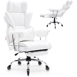 Крісло офісне VEVOR з PU шкірою, біле, для начальника з підніжкою, регульоване по висоті, до 181,43 кг, 860 x 610 мм, поворотне