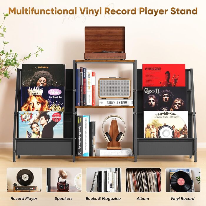 Стіл для програвача вінілу з полицею для зберігання платівок (до 300 альбомів)