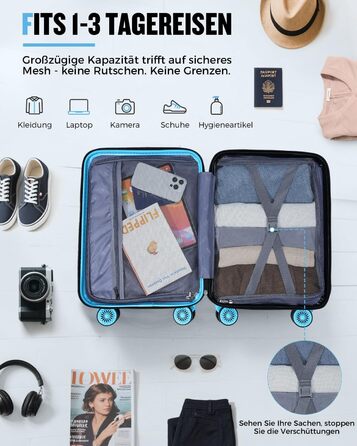 Чемодан ручної об'єм Lekebobor 2 шт. 45x36x20 см (EasyJet) з TSA-замком та колесами, блакитний. Набір валіз, дорожній набір, валіза-ролер.