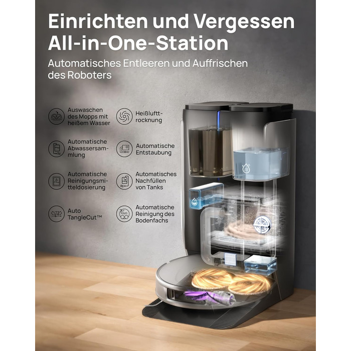 Робот-пилосос 3i P10 Ultra S з вологою ганчіркою, станція самостійного очищення, 18000 Па, для прибирання кутів, миття та сушіння, самостійне очищення та заправка, знімний моп, чорний